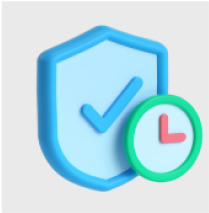 A 3D illustration showcasing a blue shield with a check mark represents Evolve Key West's SHIPPING PROTECTION, symbolizing theft protection. Alongside it is a green clock icon that signifies punctuality. The light gray background enhances the sense of reliable security and timely safeguards offered by this product.